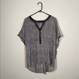 Grey blouse with leather trim